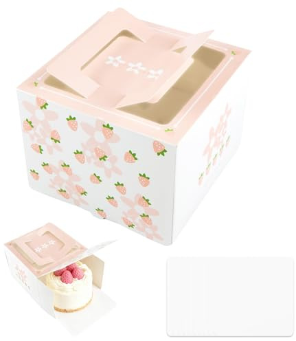 momgyaamz Cajas para Tartas con Ventana Transparente, Caja para Tartas con Asa de Transporte, Caja Pastel 13.5 * 13.5 * 10.2 cm, 10 Piezas, Cake Box para Pastelerías y DIY