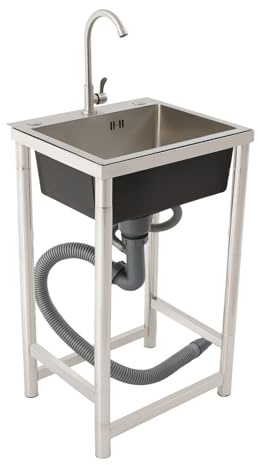 Évier de cuisine commercial en acier inoxydable avec tuyau d'évacuation et robinet rotatif à 360 ° pour maisons, caves, garages, restaurants, camions à emporter, cafés 45 x 40 x 22 cm