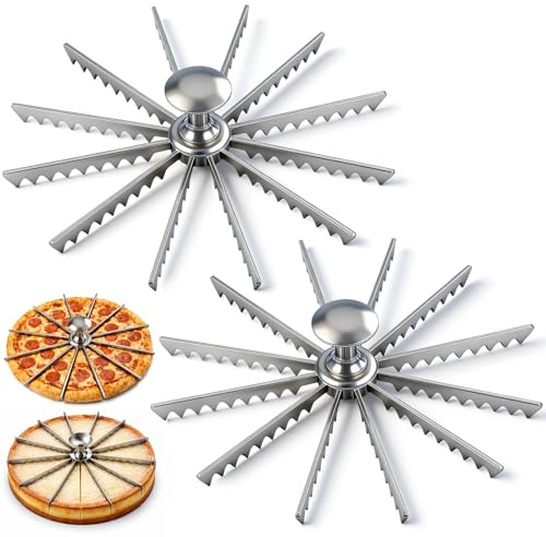 Hushee 2 Pcs 12 Cut Pie and Cake Marker, Aluminum Alloy Guideline and Portion Divider Cake Cutter, Cut Silver Pie Slice Cutter Baking Tools Cheesecake Pizza Making Supplies Kitchen Accessories