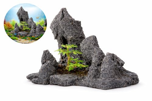 Generisch Aquarium Dekoration Steinlandschaft – Aquarium Deko Steine & Felsen mit Kunstpflanzen – Große & Kleine Aquascaping Landschaft für Süßwasser Aquarien