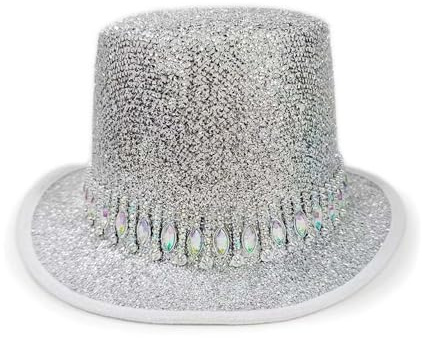Glitzer Zylinder Hut mit Strass Fransen Partyhut Lincoln Form mit Diamant Tropfen Karneval Fasching Kostüm Zubehör Zylinderhut für Erwachsene Magier Zirkus Showhut für Damen Herren Bunter Kopfschmuck