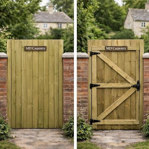 MD Carpentry Wooden Featheredge Garden Gate – Pressure Treated Timber, Rear Z-Brace & Lockable Backside Design ((180cm High x 99cm Wide x 6cm Deep))