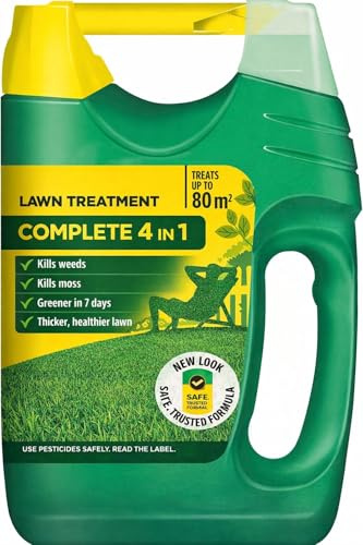 Complete Lawn Care 4 in 1 Spreader up to 80m² | Grass Feed Weed & Moss Control | All in One Garden Treatment for Greener Results