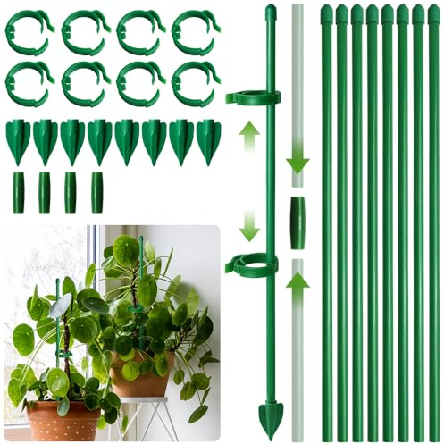 28 Pcs Adjustable Plant Sticks Support Set, 30cm Plant Supports for Indoor Plants with Plant Clips, Monstera Support for Orchid Rose Flower