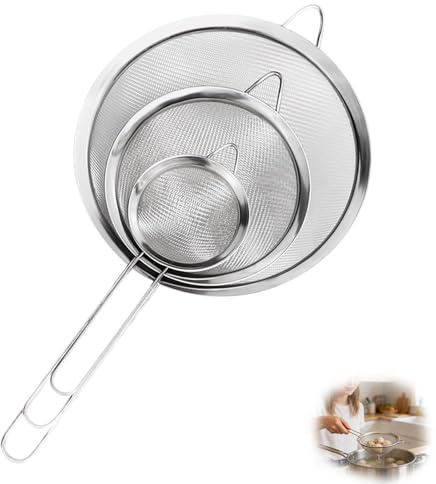 3 StückKüchensieb Set Feines Sieb Küchensieb Edelstahl Siebs 7/12/18 cm Feinmaschiges Sieb Küchensieb Set Haarsieb Küche für Backen Kochen Gemüse Obst Mehl Saft Tee Puderzucker