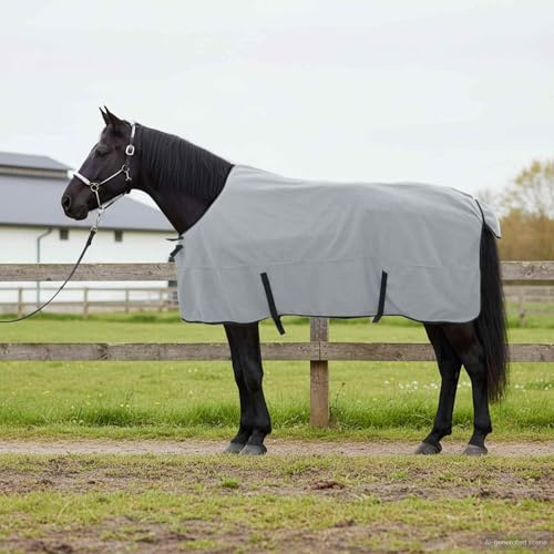 GeenYuu Couverture Équine en Polyester Gris Clair et Rose Complet 135 cm, Couverture Chemise pour Cheval et Poney, Protection Respirante Hiver extérieur avec Sangle Ajustable et poitrail renforcé
