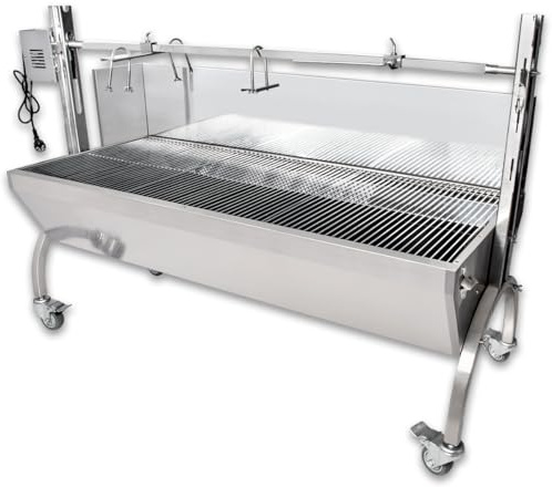 Beeketal 'BSGW-150H' Profi Spanferkelgrill mit Windschutz, mobiler Spießgrill mit Grillmotor und höhenverstellbarem Drehspieß, stabile Edelstahl Konstruktion mit 4 bremsbaren 360° Grad Rollen