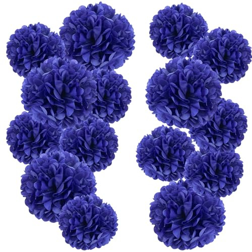 Easy Joy 15 Stück Seidenpapier Pompoms Blau, Hängende Pompons aus Seidenpapier, für Hochzeit Dekoration von Haus, Party, Weihnachten, Garten, Geburtstag Neujahr Baby Shower