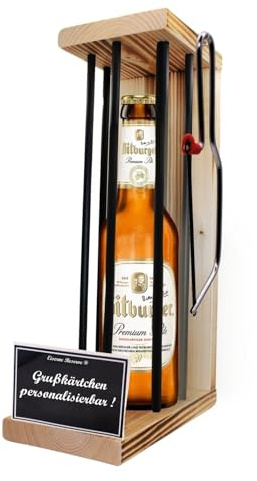 Personalisierte Geschenke für Männer Frauen Geschenkidee - Eiserne Reserve Black Edition Bitburger Pils Bier (1 x 0.5 l) incl. Notsäge - Papa Mama Geburtstag Hochzeit