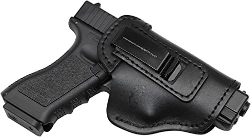 MAYMOC IWB Lederholster, Pistolenholster kompatibel für Glock 17 19 22 23 26 / Sig Sauer P226 P229 SP2022 / Springfield XD XDS XDM/S&W M&P Schild 9MM Innenseite des Bunds rechts - Schwarz