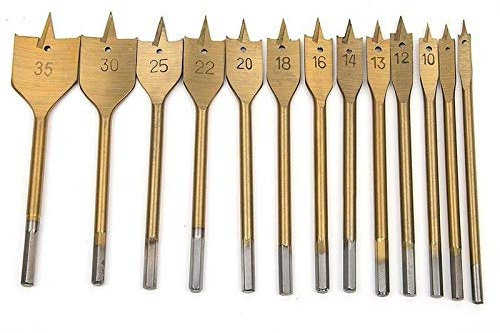 Flat Wood Drill, BE-TOOL 6Pcs Flat Wood Drill Bit - Titanium-Gold, Woodworking Three-point Flat Drill for Electric Drills, Rechargeable Drills, 13mm