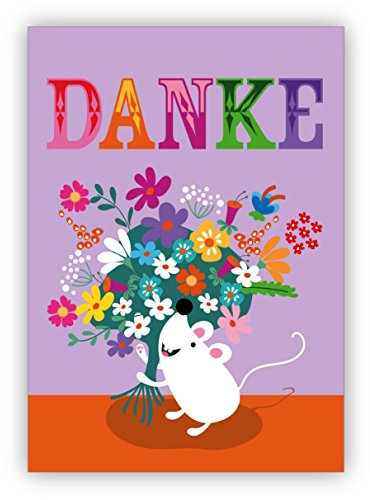 Kartenkaufrausch Im 16er Glückwunschkarten Set: Nette Dankeskarte mit kleiner Maus und großem Blumenstrauß: Danke • tolle Grusskarte mit Umschlag in Premium Qualität um Danke zu sagen