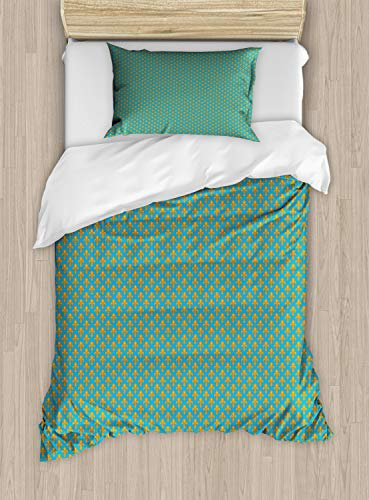 ABAKUHAUS Fleur De Lis Bettbezug Set für Einzelbetten, Königliche heraldische Lilien, Milbensicher Allergiker geeignet mit Kissenbezug, 130 x 200 cm - 70 x 50 cm, Orange Sea Blue