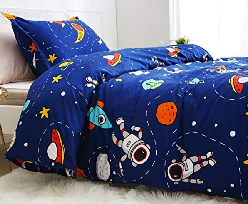 Lanqinglv Kinder Bettwäsche 135x200 Blau Weltall Sternenhimmel Universum | ÖKO-TEX,für Allergiker Kinderbettwäsche Babybettwäsche,Microfaser Bettbezug mit Reißverschluss,1 Kissenbezug 80x80