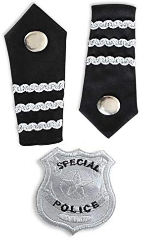 KarnevalsTeufel 3 TLG. Set Schulterklappen Polizeiabzeichen Emblem Special Police Agent Action Force Dienstmarke zum Anstecken