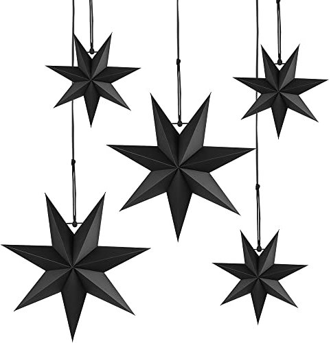 Wishstar Etoile Papier à Suspendre, 5 Pcs Etoile Noel Noir Papier Suspendre Decoration, Papier étoiles Plafond Ornement pour Noël Mariage fête Danniversaire Décoration