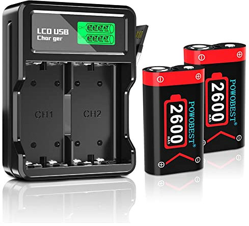 POWOBEST Controlador de batería recargable (2 x 6240 mWh) compatible con todos los controladores Xbox One y Xbox Serie X|S, controlador inalámbrico Core con 2 baterías recargables y cargador LCD