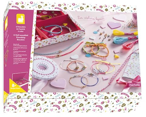 Janod - Set zum Basteln von 13 Freundschaftsarmbändern - Les Ateliers Bijoux - Set für kreative Freizeitbeschäftigungen Kinder - Entwicklung von Feinmotorik und Kreativität - Ab 8 Jahren, J07939