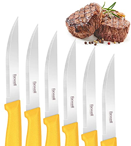 fixwell® Steakmesser, gelb I sehr scharfes Fleisch-Messer, ideal für den Esstisch und Grillfleisch – sehr langlebig, rostfrei | spülmaschinenfest & lebensmittelecht | 100% Made in Germany seit 1955