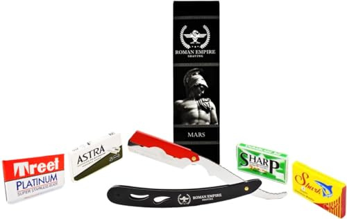 Razor Blades Club-Empire romain rasant Mars nouveau rasoir droit | Rasoir pour barbe, moustache et contours (Astra-Sharp-Shark-Voskhod)|1 unité (1 paquet)|Acier