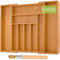 TWBEST Caja de cubiertos de bambú,Organizador de Cubiertos de Madera+1 cepillo de limpieza,Bandeja para cubiertos con 7 a 9 Compartimentos,Cubertero,32-52 * 41 * 5cm