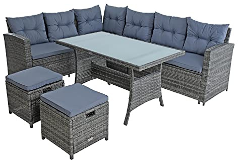 ESTEXO Polyrattan Essgruppe Lounge Möbel Set Sofa Gartenset Gartengarnitur Sitzgruppe Lounge-Set Rattan Gartenmöbel-Set Sofa-Set (Anthrazit-Grau)