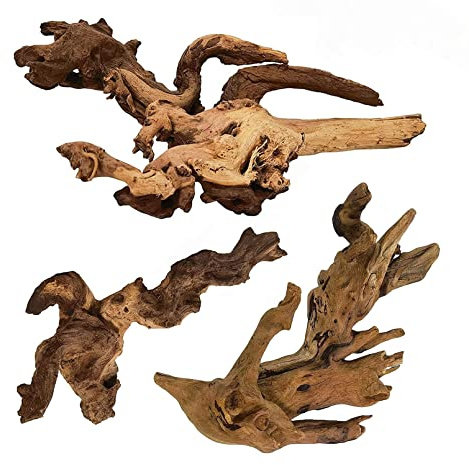 Tfwadmx Natural Driftwood Aquarium Decor Wood Branches, 3 Pieces 7-9.5 Fish Tank Driftwood Decoration, Terrarium Mopani Wood for Aquarium Freshwater Reptile Tank