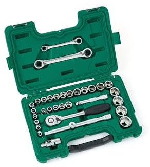 SATA ST09099 Juego de Llaves de Tubo Métricas de 6 Puntas con Cuadro de 1/2 de 33 Piezas Diseño de Llave de Extremo de Caja Doble con 2 Tamaños por Llave