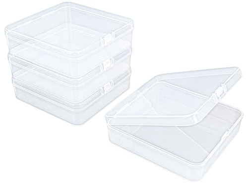 Goodma Quadratische Mini-Aufbewahrungsbox, 4 Stück, 125 x 125 x 35 mm | Durchsichtiger Kunststoff, Mit Klappdeckeln, Für kleine Gegenstände, Für Bastelprojekte