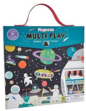 20 Pc Space Playset- Magnetic Puzzle, Doodle Board, Magnetic Pieces & Coloring Play Scene incl. - Educational S.T.E.M Shape Sorting and Creativity Game - Learning to Follow Visual Cues - Ages 3+