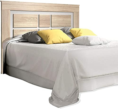 SHIITO | Modelo Liquidator - Cabecero de Cama de Matrimonio con Marco Perimetral y Plafones | Acabado en Melamina Cambrian/Blanco | 160 x 120 x 3,8 cm