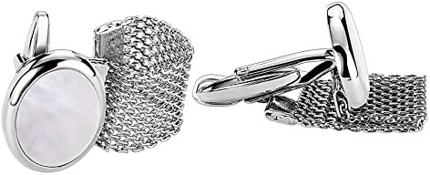 Homxi Personalisierte Manschettenknöpfe Herren,Oval mit Kette Manschettenknöpfe Personalisiert Edelstahl Manschettenknöpfe Herren Silber