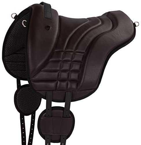 Equinate Ridpad Stella av syntetiskt läder ponny brun – bareback-dyna med lättskött neoprenundersida – ridkudde trädlös sadel