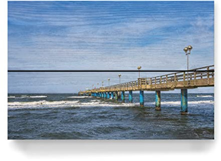 artboxONE Holzbild 30x20 cm Natur Wellen, Wolken, Meer, Seebrücke von Künstler Rico Ködder