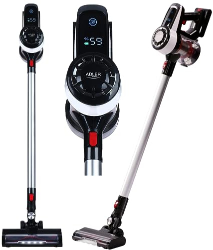 ADLER EUROPE - Akku Staubsauger Kabellos 350W - Akkustaubsauger Beutellos mit Rotierender Bodendüse - EPA-Filter - Schwarz