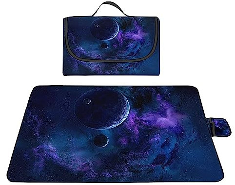 TengYuer Picknickdecke 180x200cm Stranddecke Wasserdicht Sandfrei Isoliert Faltbar Strandmatte mit Tragegriff Outdoor Campingdecke XXL für Camping Parks Strände Picknick Blaues Universum