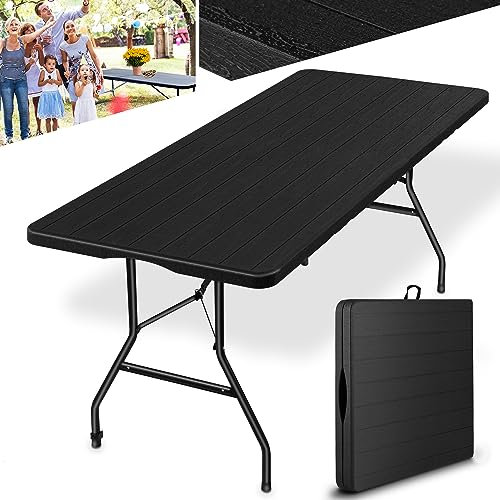Onbest Holz Optik Klapptisch groß - Gartentisch klappbar, Buffettisch, Campingtisch für 6 Personen – aus robustem Kunststoff/Alu –Tisch mit Holzstrukur für drinnen & draußen - Klapptisch