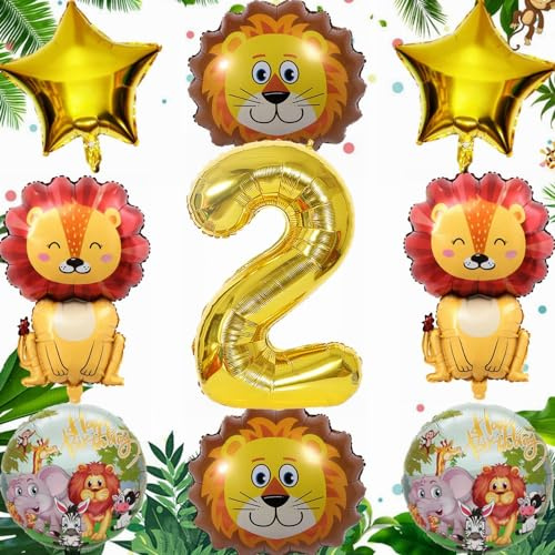 Yunchu Online 2.Geburtstag Dschungel Dekoration Löwe Luftballon Set 2 Geburtstag Junge Mädchen Dschungel Tiere Folienballons Luftballons