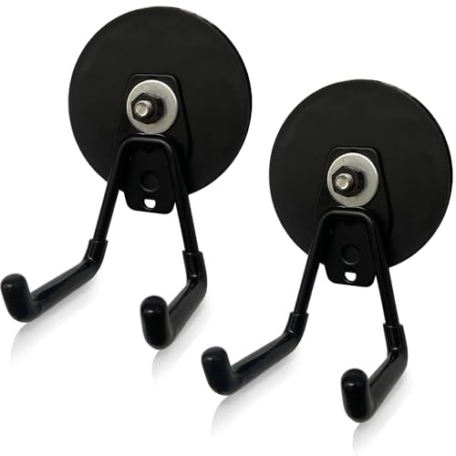 KAKEICE Strong Magnetic Garage Hooks Heavy Duty, 2 Pack Garage Wall Hooks for Storage Toolbox, Power Drill, Garden Tools, Hose, Garage Equipements (Black)