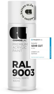 COSMOS LAC Acryllack signal weiß Sprühdose in vielen RAL Farbtönen - 400ml Spraydose perfekt für DIY, Upcycling und andere Lackierarbeiten geeignet (RAL 9003 - Signalweiß)