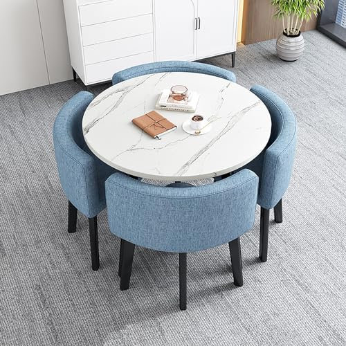 Tisch- Und Stuhl-Set, Runder Esstisch Und 4 Stühle Set, Besprechungstisch Mit Stühlen, Tischdurchmesser 80 cm, EIN Tisch Vier Stühle, Küchentisch Und Stühle Für 4 Personen, Für Esszimmer Und Küche (C