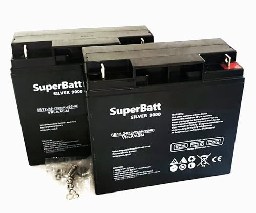 1 Pair / 2 X 12V 24AH (17AH 18AH 20AH 21AH 22AH) SuperBatt SB12-24 Sealed Rechargeable VRLA AGM Battery for Mobility Scooter & Wheelchair