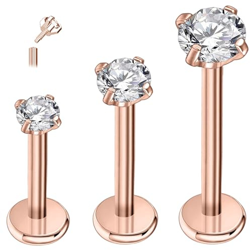 ESHIONER G23 Titan Tragus Piercing Schmuck Ohr Helix Labret Lippe Lippenpiercing Bar Stecker Knorpel Ohrringe Ohrpiercing Hypoallergen Silber Gold Internally Threaded Flat Back Studs 16g 6mm 8mm 10mm