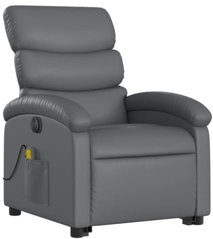 vidaXL Massagesessel, Elektrisch Verstellbar Sessel mit Aufstehhilfe, Fernsehsessel Relaxsessel mit Liegefunktion, Liegesessel Aufstehsessel Polstersessel, Grau Kunstleder