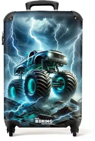 NoBoringSuitcases.com Kinderkoffer, Kinderkoffer Jungen, Koffer Kinder, Kinder Reisekoffer, Koffer Kinder Jungen, Kindertrolley, Handgepäck Koffer, Handgepäck 55x40x20 cm (Monstertruck - Dunkelblau)