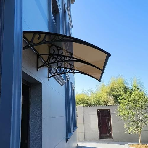 Toit Marquise de Porte en Polycarbonate,Auvent de Fenêtre Arch Design,Conception transparente/silencieuse/fente pour carte, toit de porte pour garage, balcon. ( Color : Brown , Size : 80*240cm )