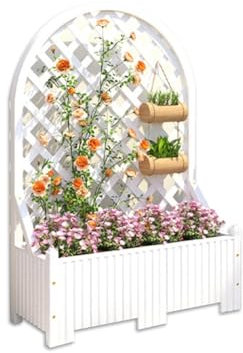 Sichtschutz pflanzkasten Pflanztopf mit rankgitter Stabiler Pflanzkübel aus Holz mit runder Form Für Kletterpflanzen und Blumen Korrosionsschutz Dekorative Trennwände Wetterfest für draußen ( Color :