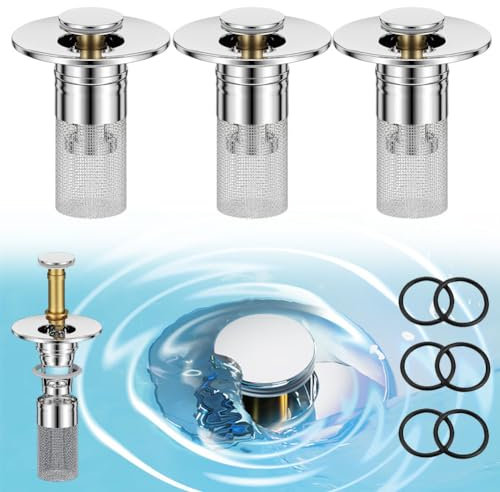 Luckflora Stainless Steel Floor Drain Filter|Bathroom Sink Drain Strainer Hair Catcher|Bathroom Sink Stopper|Pop-up Bounce Core Basin Drain Filter Washbasin Plug (3Pcs)