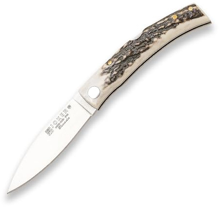 Joker KlappMesser BECADA NC153, Griff aus Hirschhorn, 8 cm Klinge, Werkzeug für Angeln, Jagd, Camping und Wandern