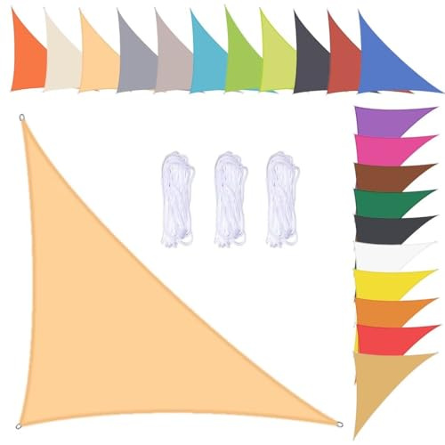 nvdsivee Vela Ombreggiante Impermeabile Triangolare Tenda da Sole per Esterno Telo Ombreggiante con Occhielli e Corda 90% UV Protezione Vela Parasole per Giardino Beige 3x4x5m